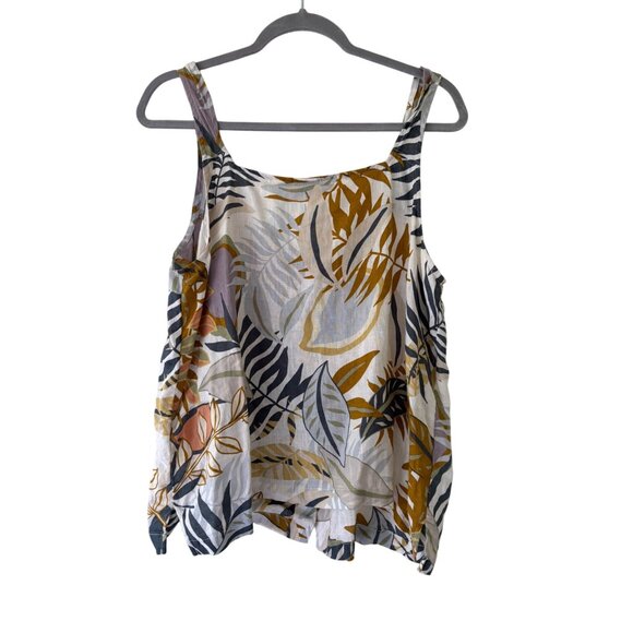 C&C California 100% Linen Button Down Tropical Print Sleeveless Shirt L - Picture 3 of 8